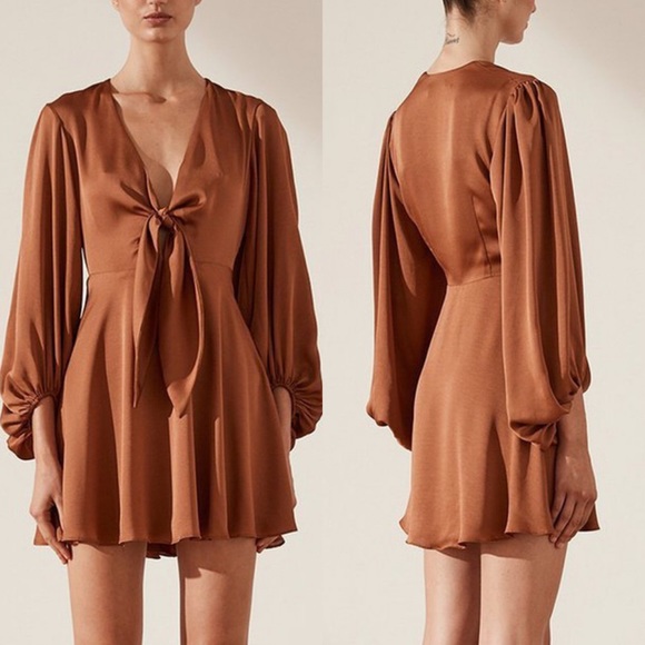 Shona Joy Dresses & Skirts - Shona Joy Oro Tie Front Mini Dress in Mocha Brown Size 2